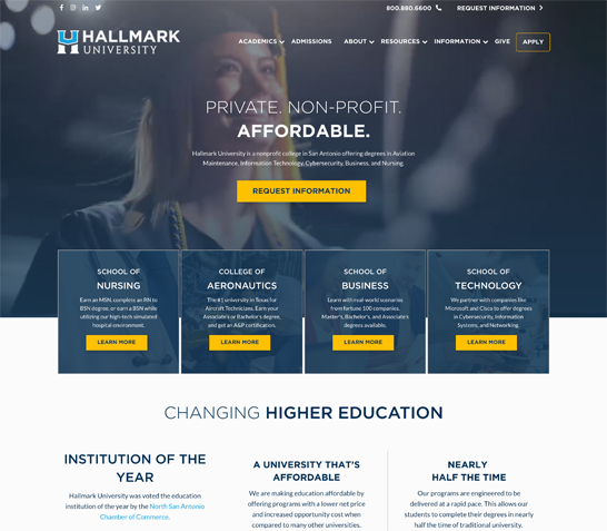 A screenshot of Hallmark University's website.